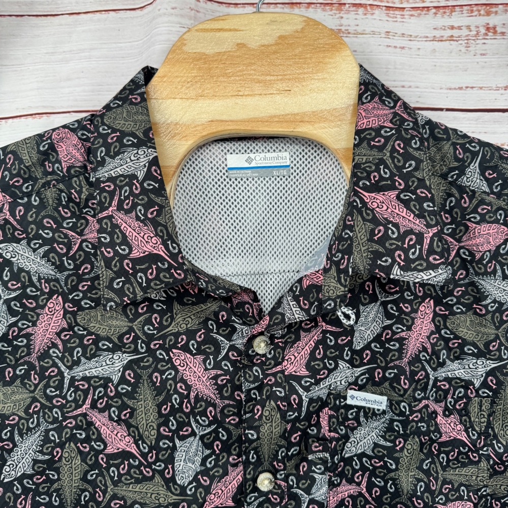 Columbia‎ PFG Shirt Mens XL Sportswear Fishing Short Sleeve Tuna Fish Button Up - Picture 2 of 10